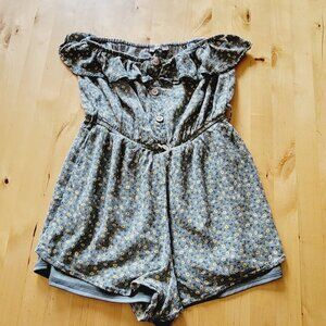 Papaya Off the Shoulder Romper Shorts Ruffle Floral Linen Blend Boho Women's M